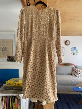 Vintage Gold Flecked Richilene Long Sleeve Dress